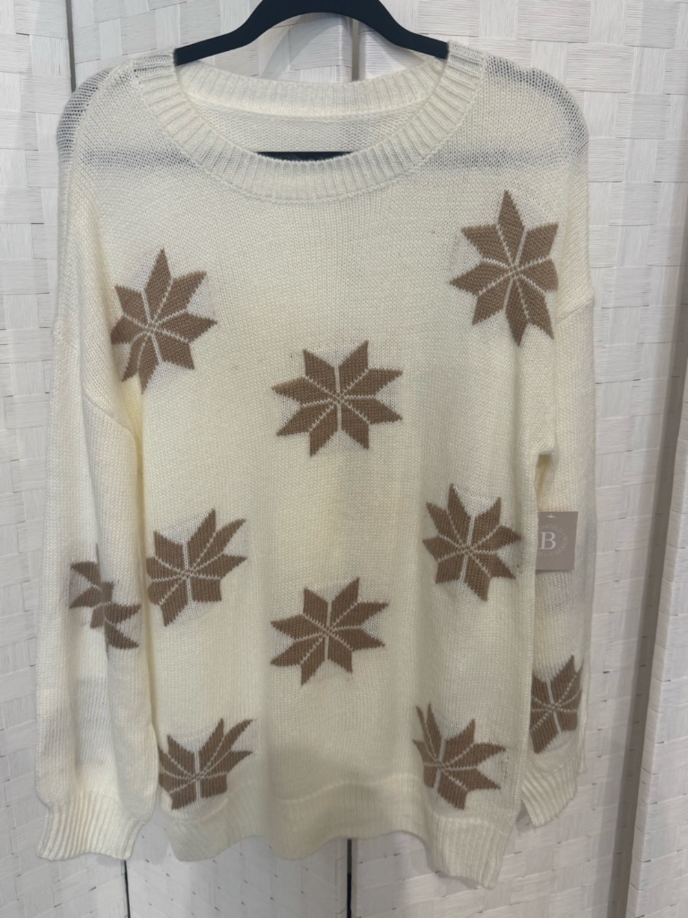 Women’s Cream Star-Pattern Crewneck Sweater — Brown Motifs